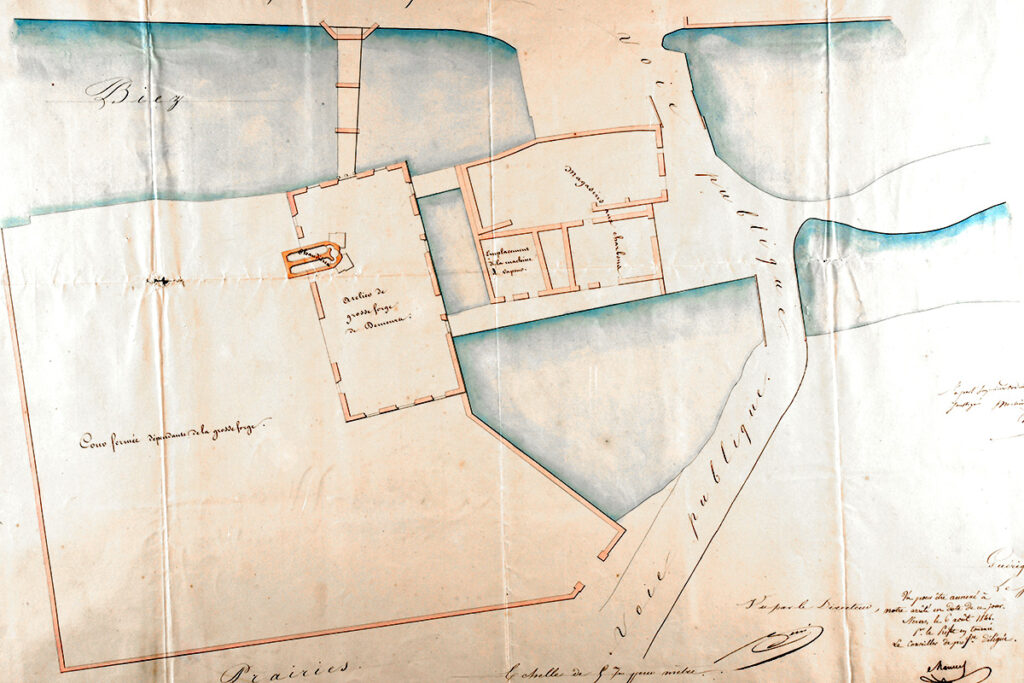 Plan de la forge de Demeurs en 1846 (AD Nièvre S 8787)