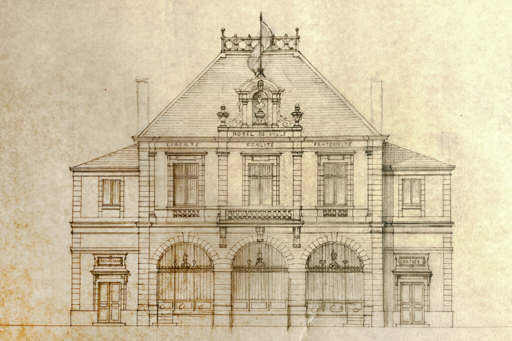 Projet de l'Hôtel de Ville de Guérigny par Adolphe Bouveault (© Archives départementales de la Nièvre)